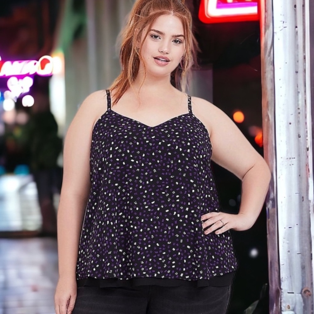 Torrid 0X Purple Confetti Print Chiffon Swing Cami Top NWT